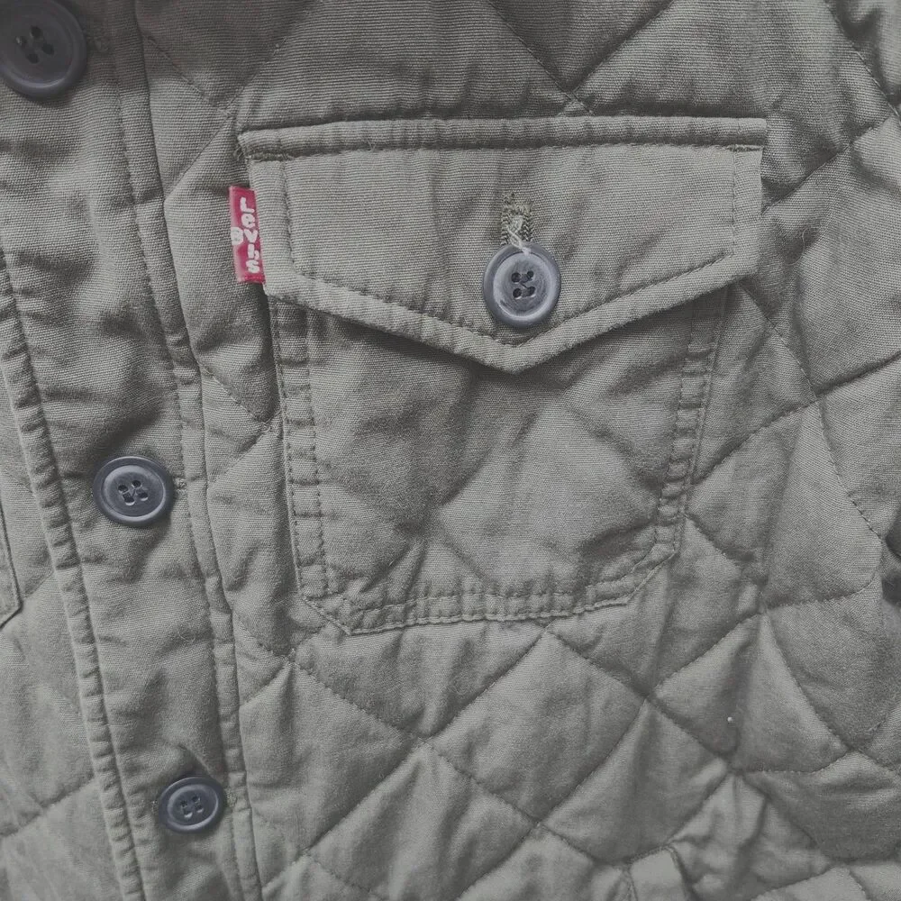Levis Diamond Quilted Shirt Jacket Mens Medium Green Zip Button Gorpcore Utility